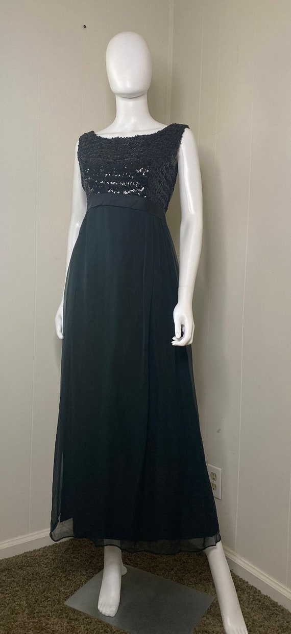 1950's Black Sequin and Chiffon Cocktail Dress siz