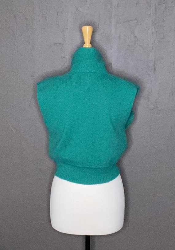 80s Cropped Sweater Vest Teal Green Boxy Vest 80s… - image 5