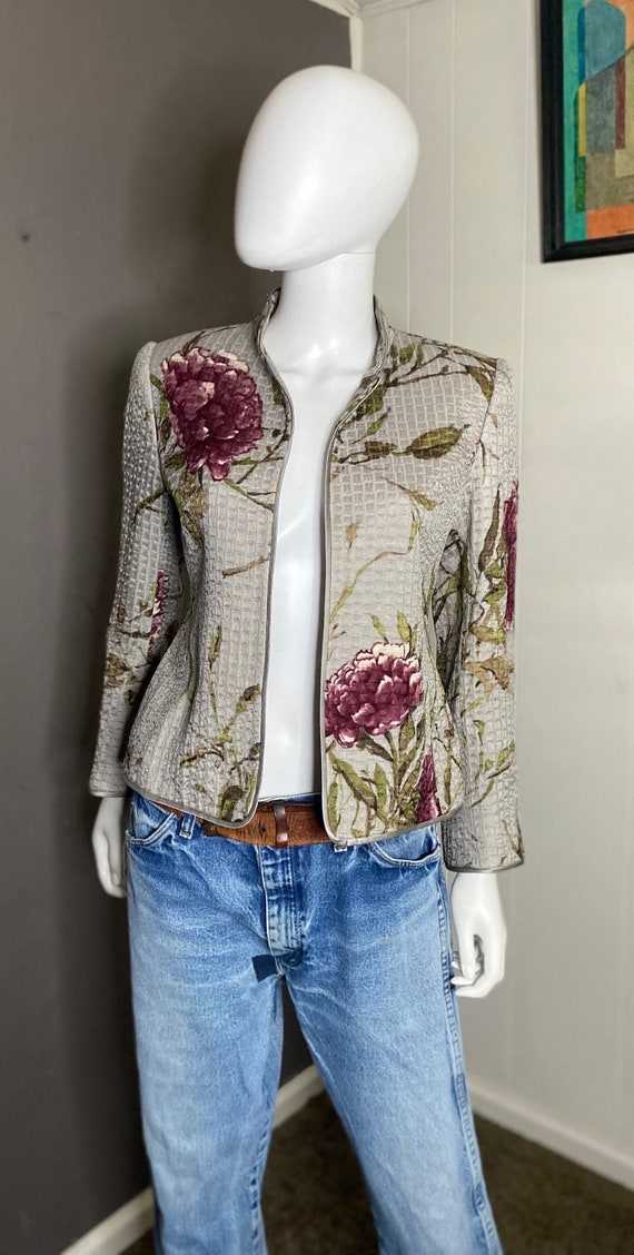 1990's  Floral Print Silk and Wool Open Jacket by 