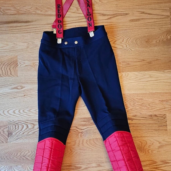 1980s Cabor Ski Pants Red Dog Saloon Suspenders Hot Dog Ski Movie Gnar Gear Snow Pants Blue Red Size Medium Retro Ski