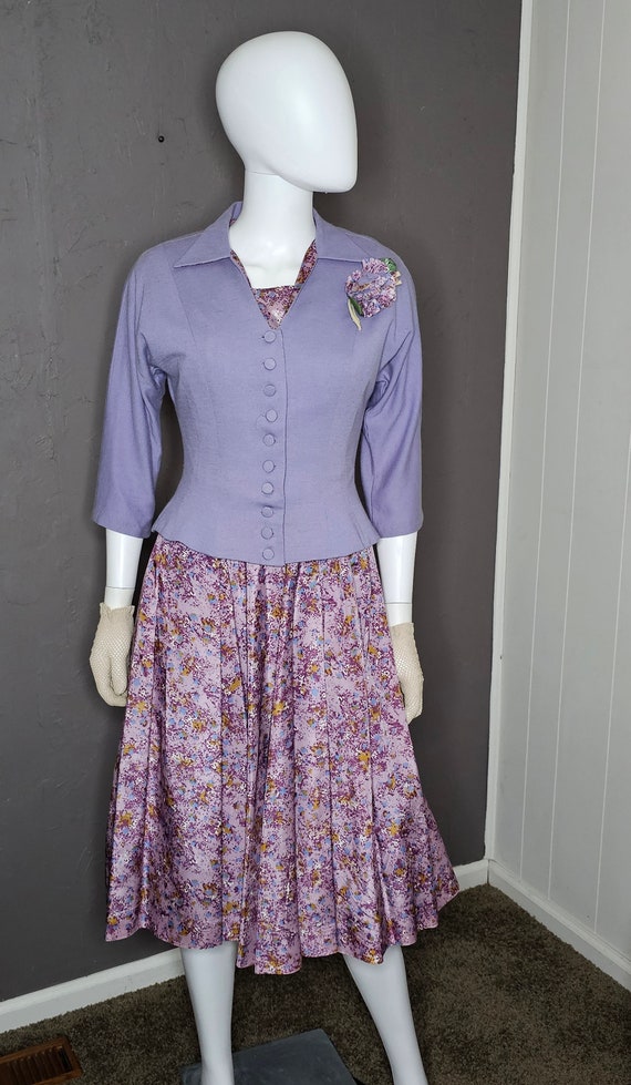 1940s 1950s  Fit and Flare Dress and Jacket Set Pu