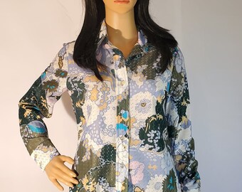 70s Vintage Long Sleeve Button Up Metallic Shirt Blouse Styled by Sybil - Sonny & Cher Disco Shirt Studio 54