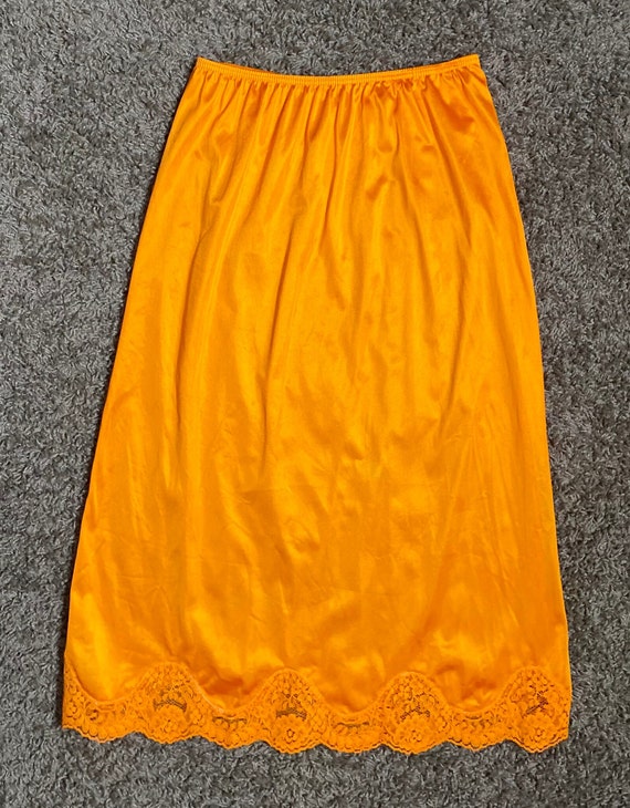 Vintage 1970's Orange Hand Dyed Midi Slip Skirt b… - image 6