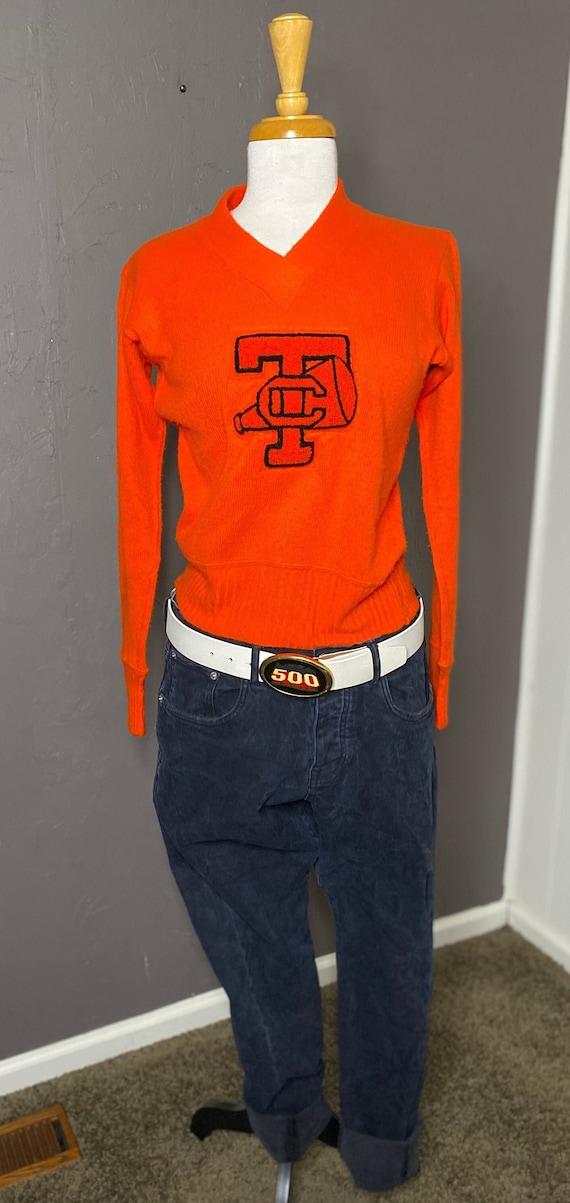 1960’s Varsity Cheer Wool Pullover Sweater Orange 