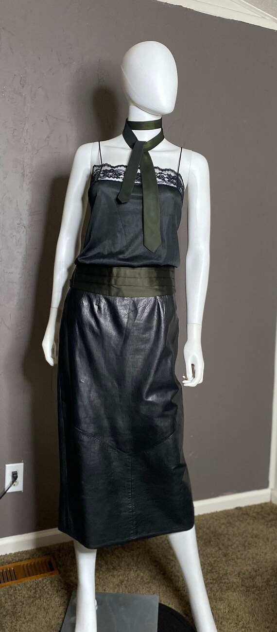 Vintage 90’s Black Leather Midi Skirt by Georgeto… - image 4