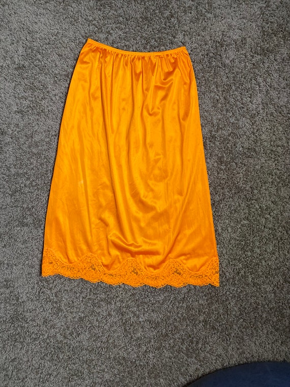 Vintage 1970's Orange Hand Dyed Midi Slip Skirt b… - image 7