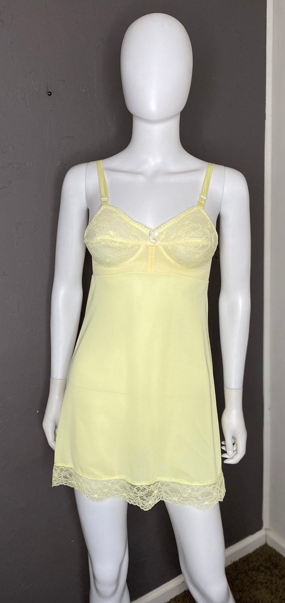 1950's Vintage Pale Yellow Mini Slip Dress from Wa