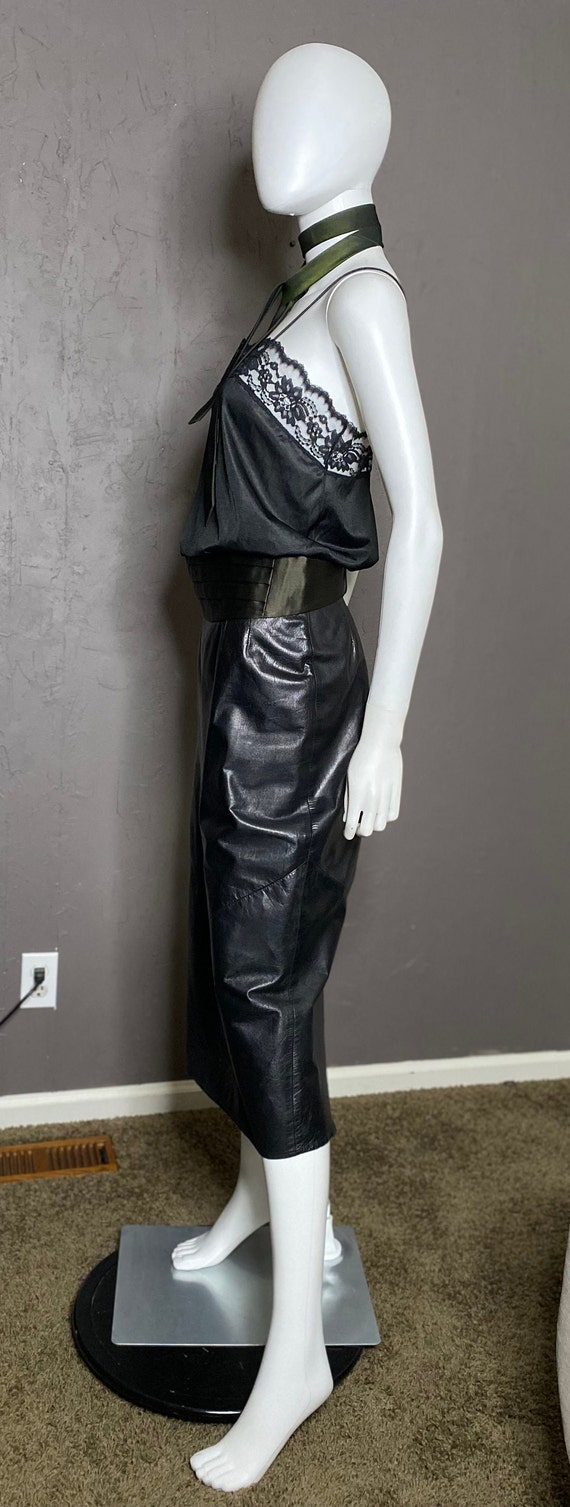 Vintage 90’s Black Leather Midi Skirt by Georgeto… - image 6