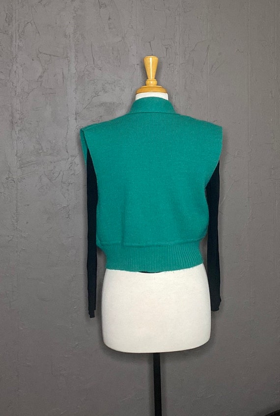 80s Cropped Sweater Vest Teal Green Boxy Vest 80s… - image 10