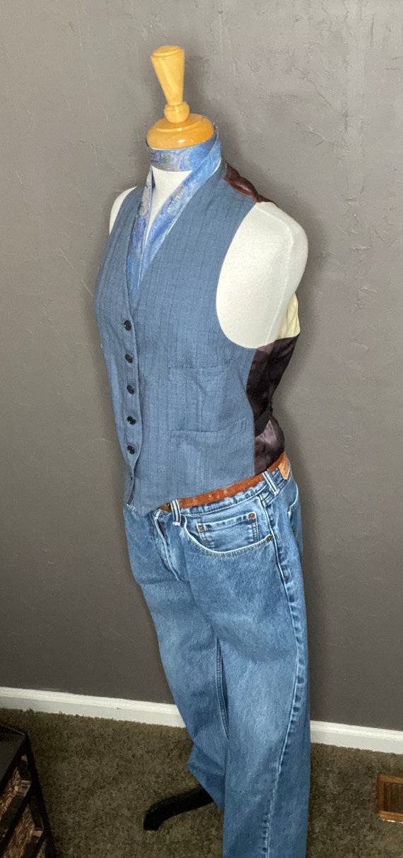 Vintage 1930s Waistcoat size Medium Blue Handmade… - image 2