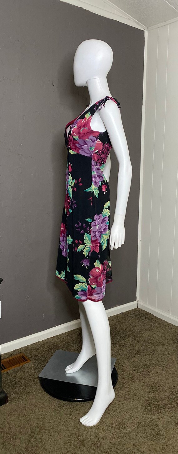 Vintage Moody Floral Mesh Dress size M/L Dark Flo… - image 4