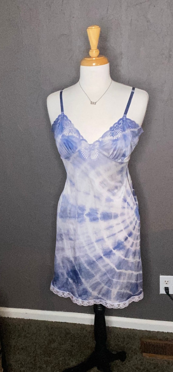 Hand Dyed Blue and White Slip Dress Tie Dyed Blue 