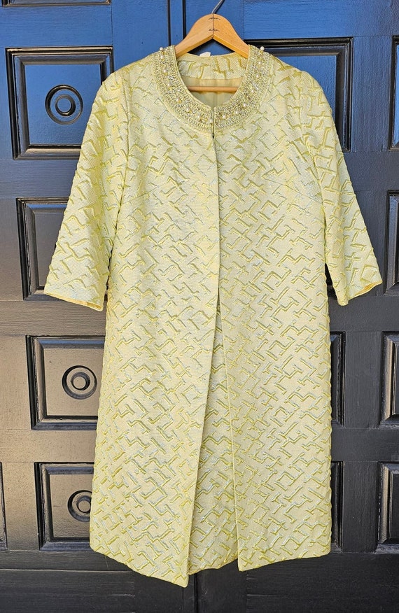 Silk Jacquard Sheath Dress and Swing Coat with Pea