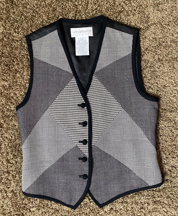 1990's Black and White Patchwork Vest from Liz Cl… - image 6