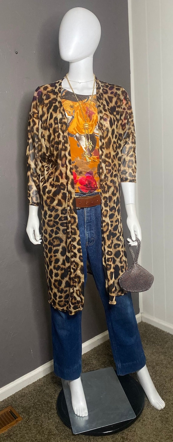 1990’s-Y2K Vintage Leopard Print Mesh Kimono fits 