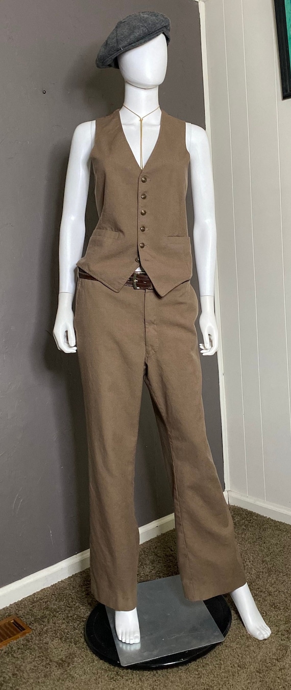1960’s-70’s Light Brown Vest and Pants Men’s S/M