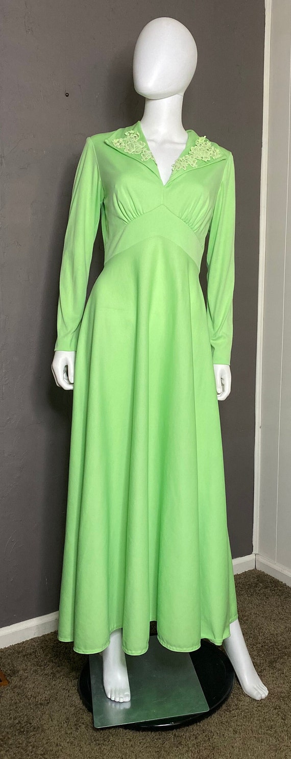 1960’s Lime Green Maxi Dress with Embroidered Lac… - image 5