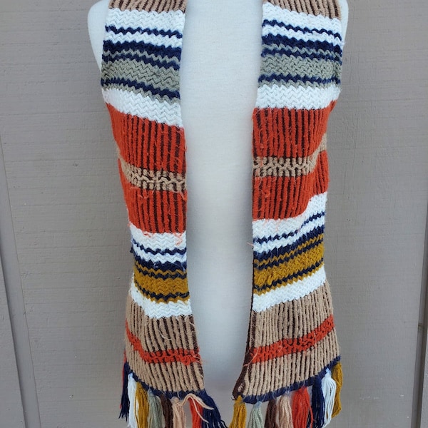 60s/70s Sears Striped Knit Sweater Vest Yarn Crochet Vest with Tassels Size Med or Small