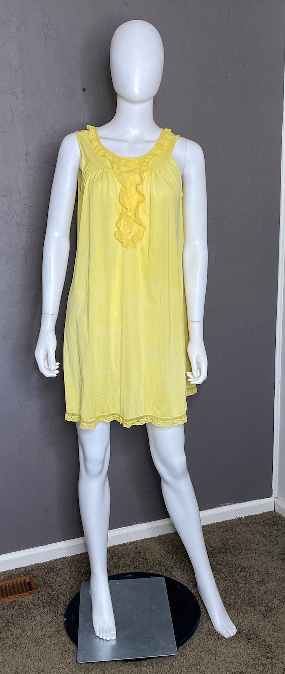 1960's Baby Doll Nightie Hand Dyed Canary Yellow … - image 9