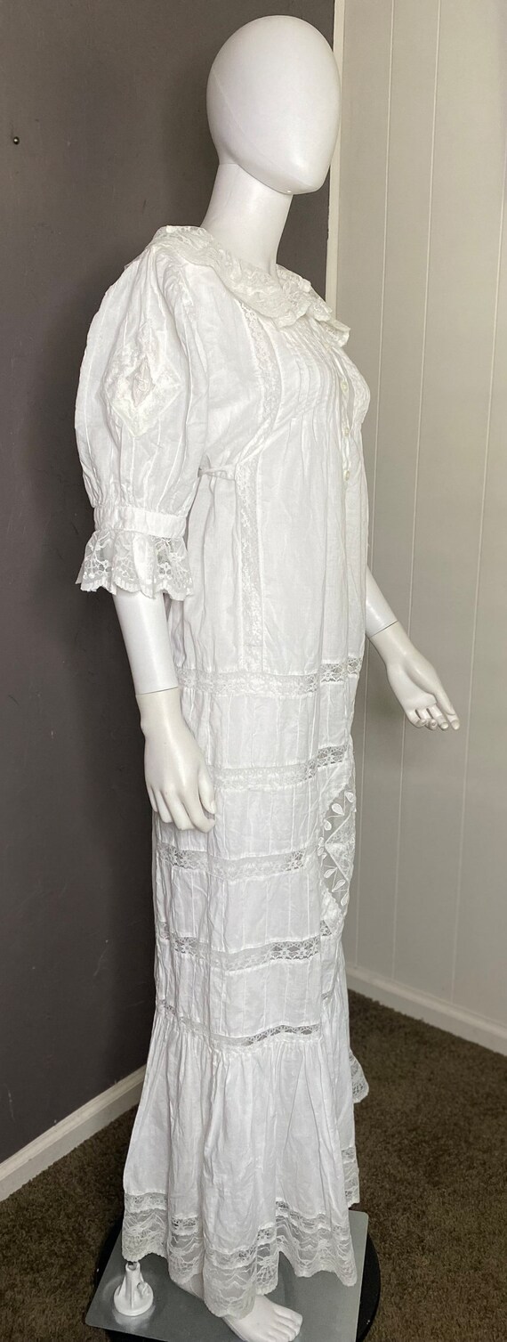 1990's Edwardian Style White Cotton Day Dress by … - image 4