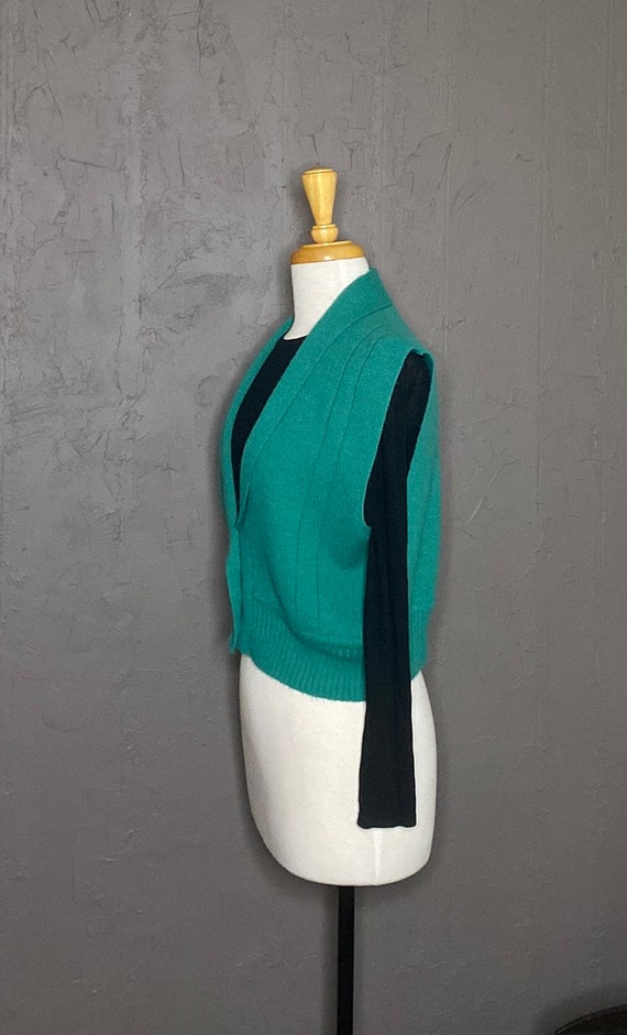 80s Cropped Sweater Vest Teal Green Boxy Vest 80s… - image 8