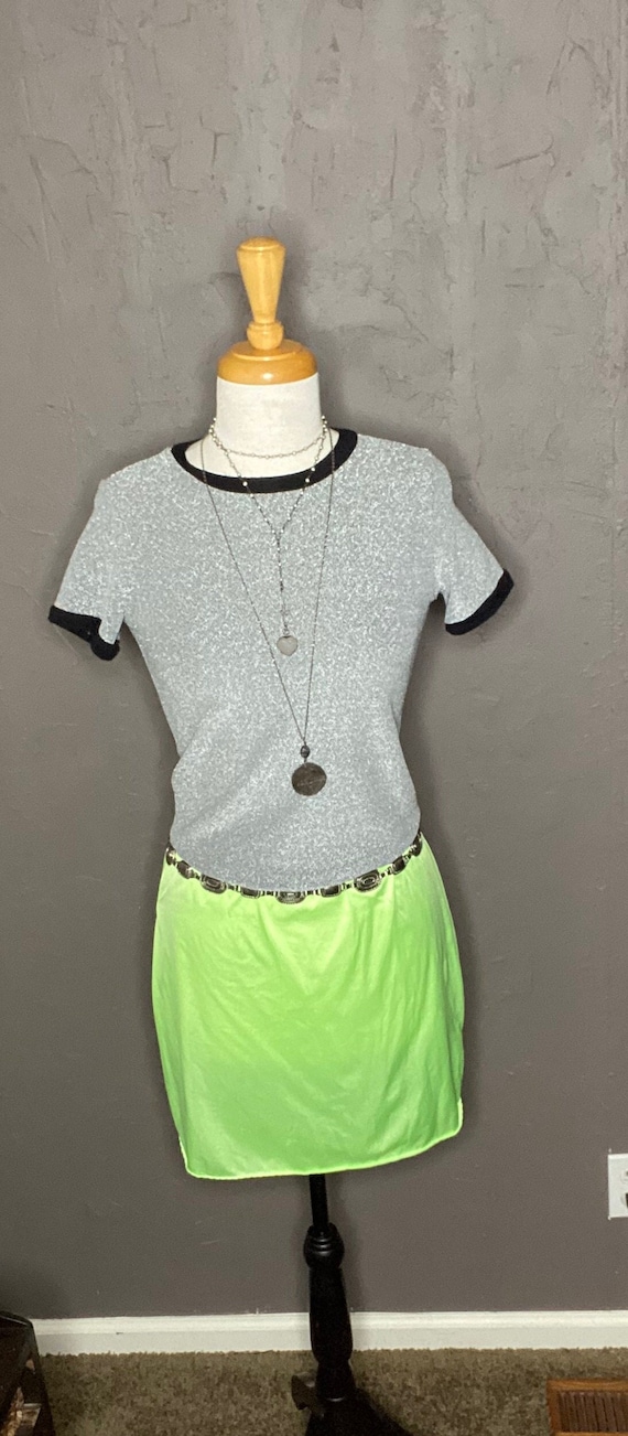 Vintage Neon Green Hand  Mini Slip Skirt size Smal