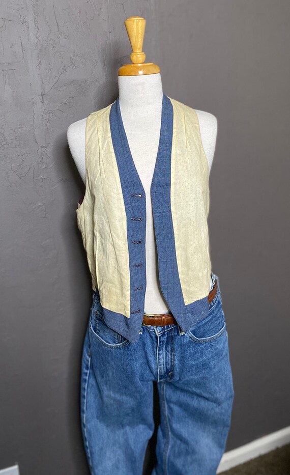 Vintage 1930s Waistcoat size Medium Blue Handmade… - image 10