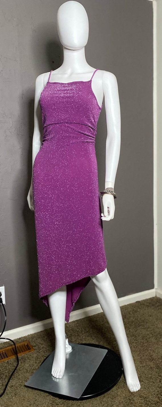Vintage Y2K Purple Glitter Asymmetrical Hem Dress 