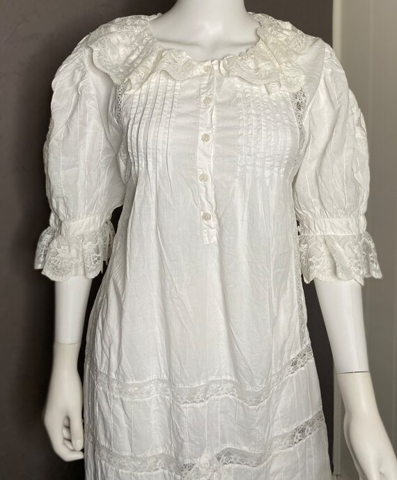 1990's Edwardian Style White Cotton Day Dress by … - image 3