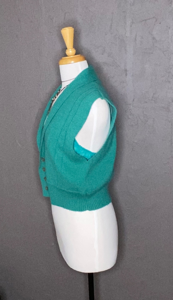 80s Cropped Sweater Vest Teal Green Boxy Vest 80s… - image 9