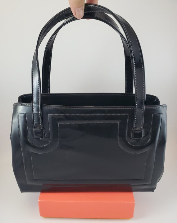 60s Black Purse 3 Compartment Handle Bag Shoulder… - image 1