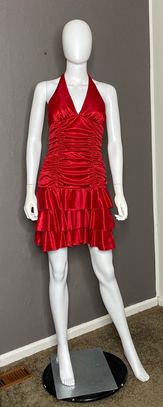 1990's Deadstock Red Satin Halter Mini-dress from 
