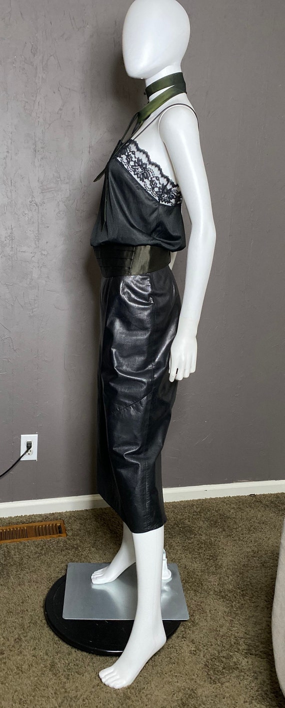 Vintage 90’s Black Leather Midi Skirt by Georgeto… - image 3