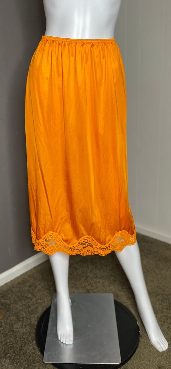 Vintage 1970's Orange Hand Dyed Midi Slip Skirt b… - image 1