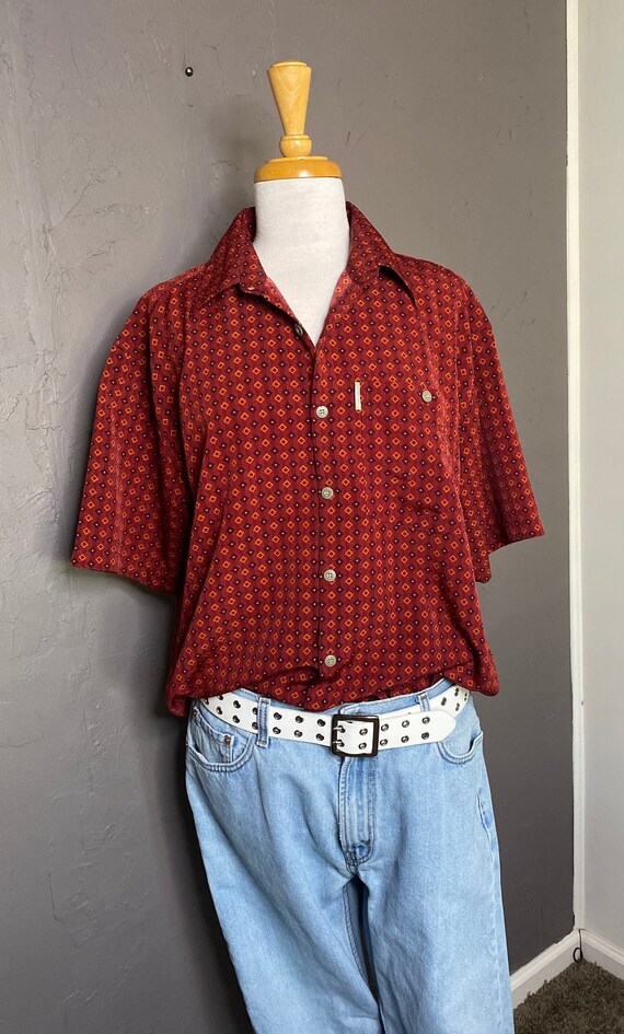 Y2K Henry Hill Silky Red and Orange Print Shirt 90