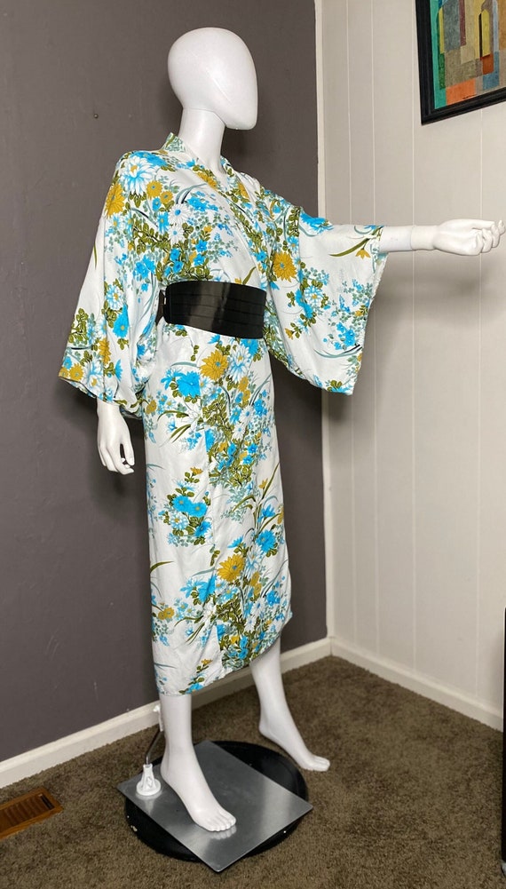 Vintage Cotton Floral Kimono O/S Blue+ Mustard + O