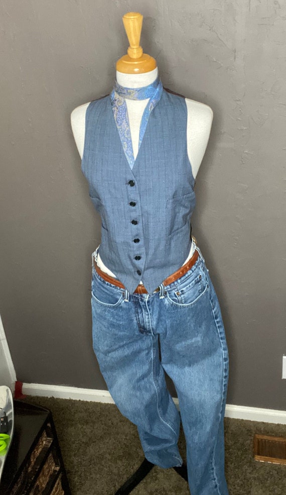 Vintage 1930s Waistcoat size Medium Blue Handmade… - image 1