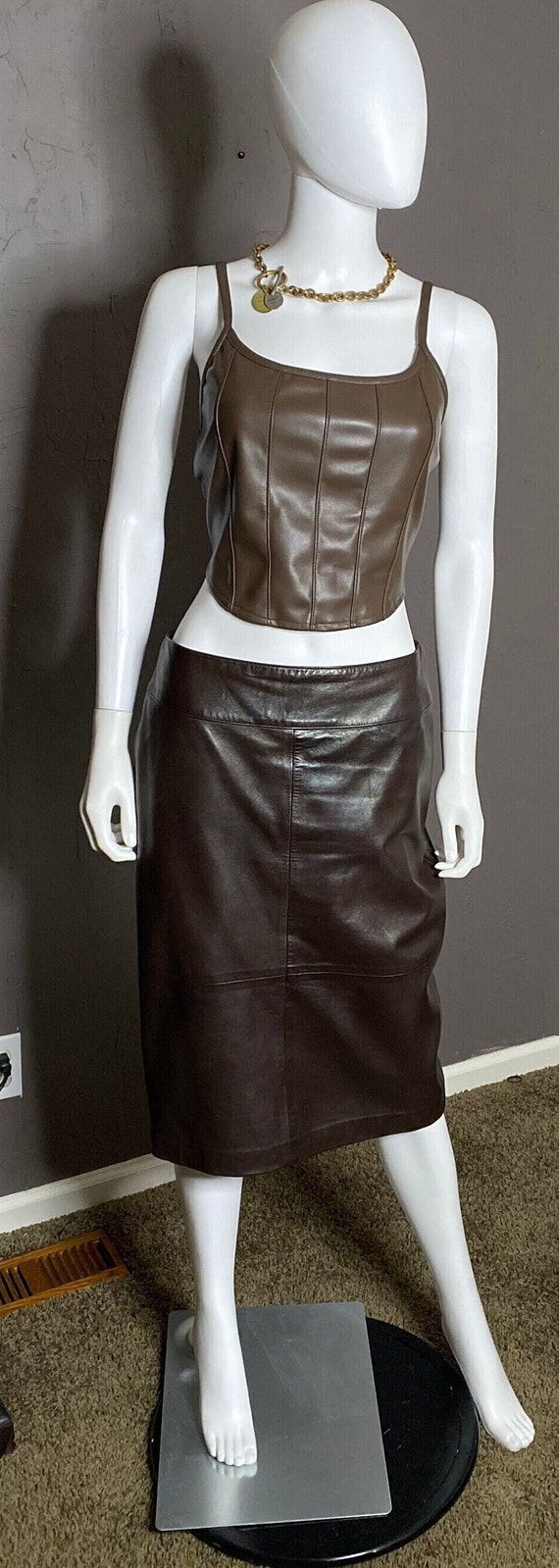 Vintage Lambskin Leather Skirt Chocolate Brown siz