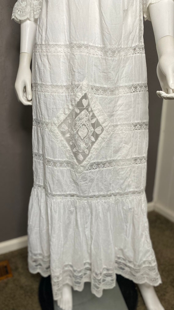 1990's Edwardian Style White Cotton Day Dress by … - image 2