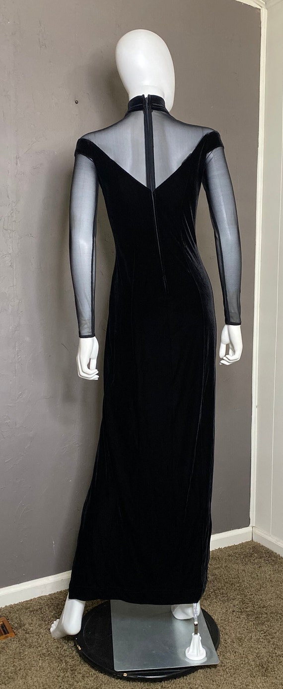 1990’s Black Velvet and Mesh Gown by TADASHI size… - image 5