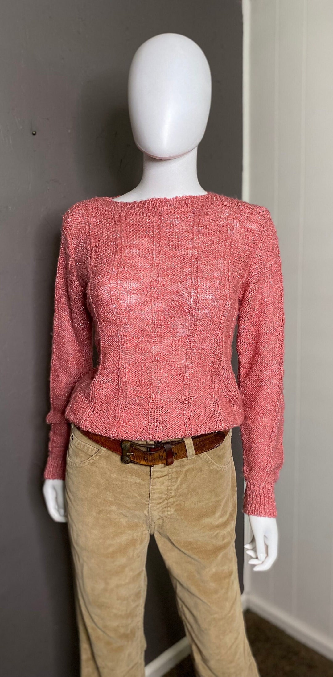 1970s Mauve and Metallic Thread Loose Knit Sweater by Sultra Size Large ...