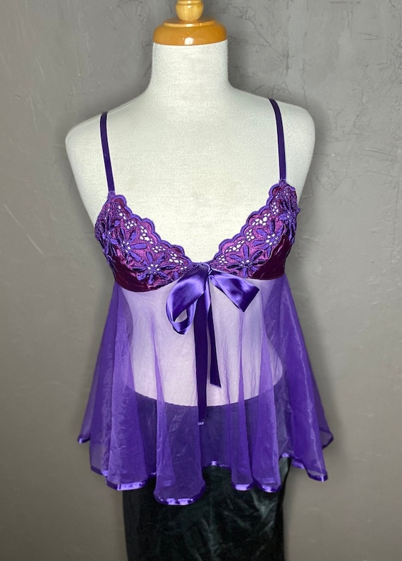 Y2K Purple Embroidered Lace and Chiffon Baby Doll 