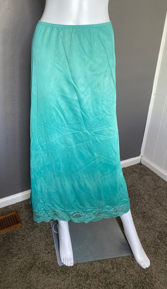 Vintage Hand Dyed Teal Maxi Slip Skirt Extra Long 
