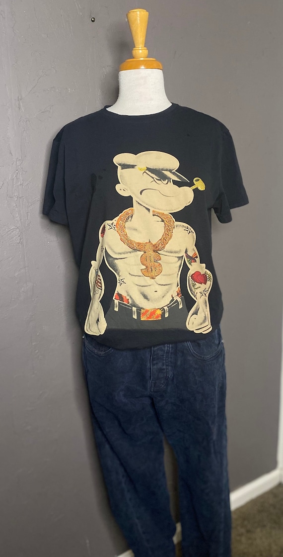 Y2K Popeye Rhinestone T Shirt by Heads or Tails si