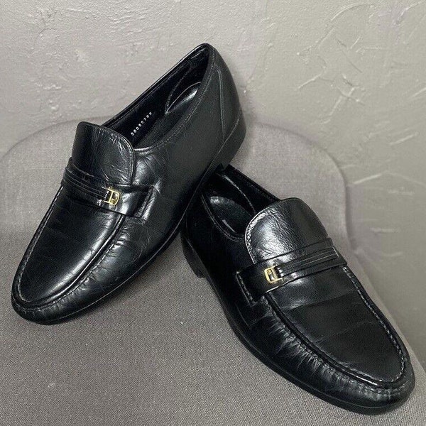 1980s Florsheim Imperial Men’s 10EEE Moc Toe Bit Loafers Black