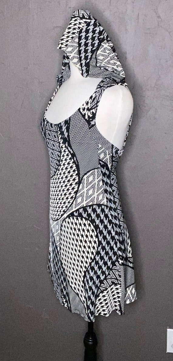 Vintage 1960s Black and Cream Print Mini Tank Dres