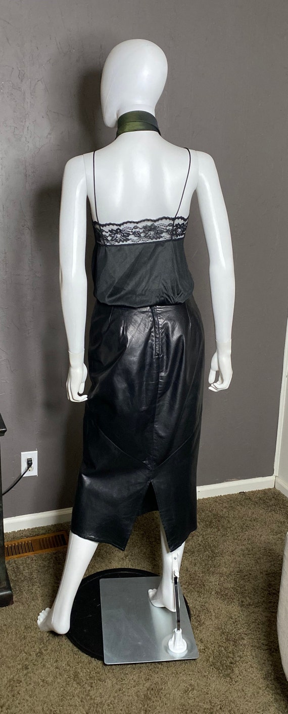 Vintage 90’s Black Leather Midi Skirt by Georgeto… - image 2
