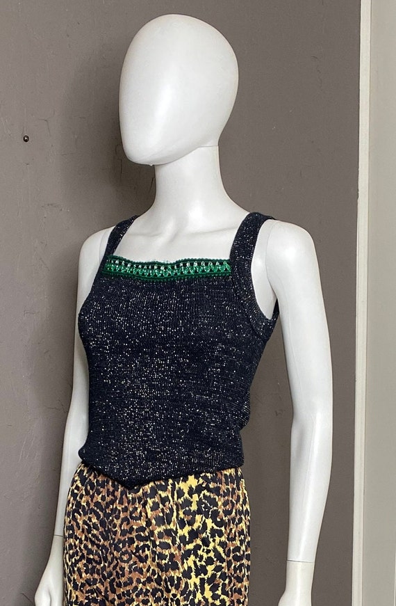 1960’s Sparkly Black Knit Sleeveless Sweater from… - image 2