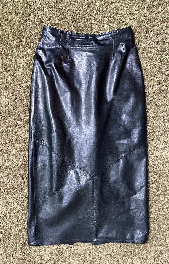 Vintage 90’s Black Leather Midi Skirt by Georgeto… - image 7