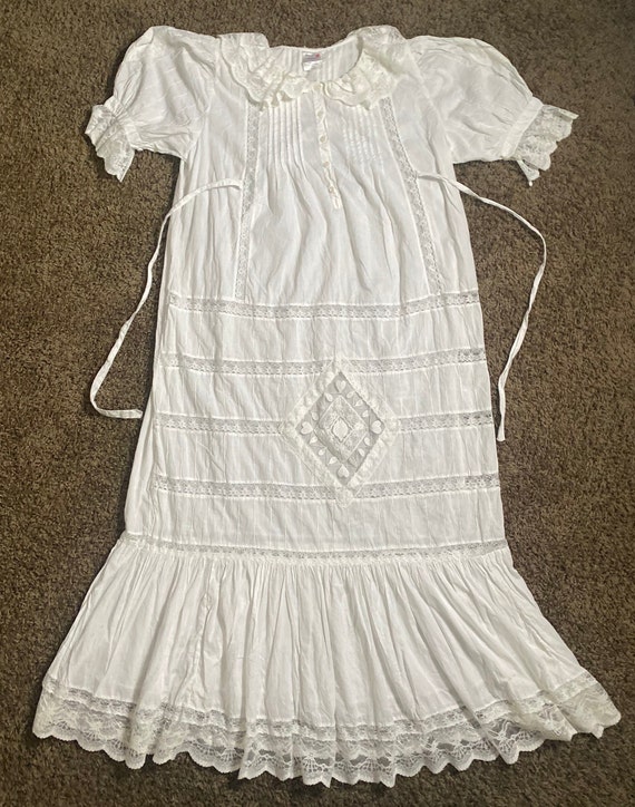 1990's Edwardian Style White Cotton Day Dress by … - image 8